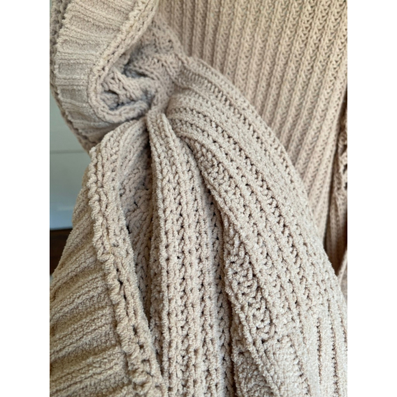 American Eagle Chunky Knit Cardigan Open Front Pockets Beige L Cozy Buttery Soft - Picture 5 of 8